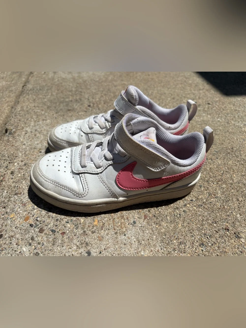 White Nike Sneakers with Pink Swoosh kids size 13C